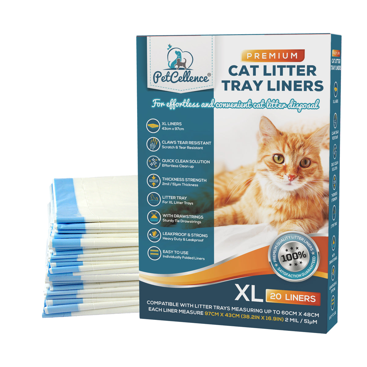 PetCellence Cat Litter Tray Liners 20 XL Cat Litter Bags PetCellence