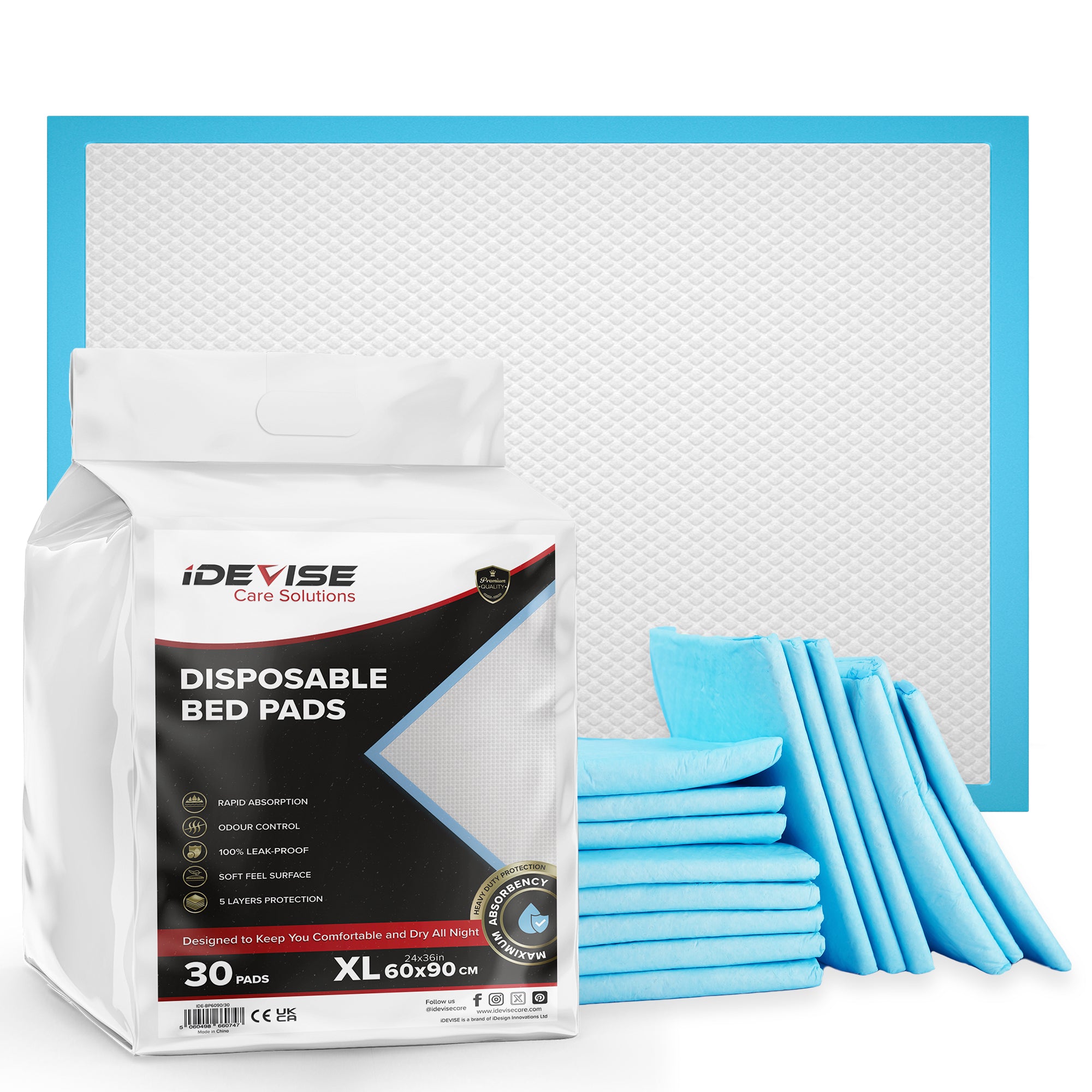 30 Disposable Incontinence Bed Pads | 60 x 90 cm Waterproof Incontinence Bed Sheet