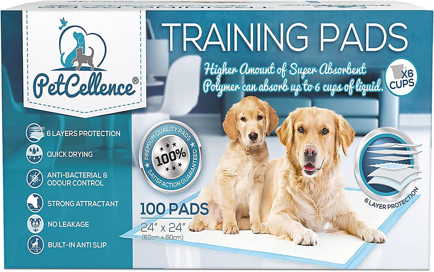 PetCellence puppy training pads, 100 pack, 60 x 60cm