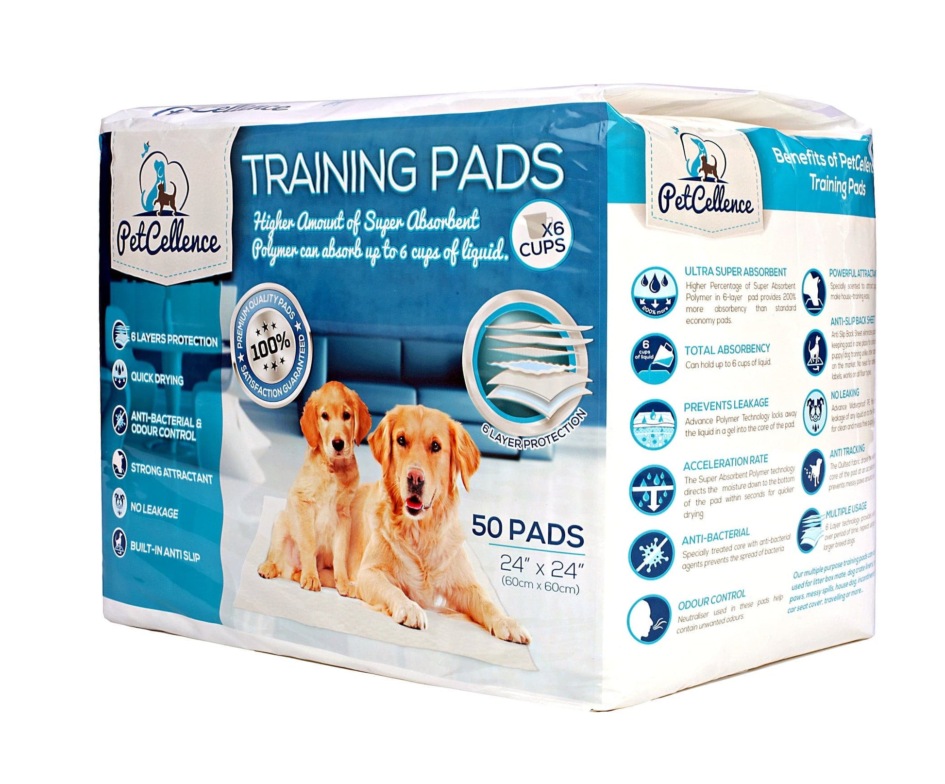 PetCellence puppy training pads, 50 pack, 60 x 60cm