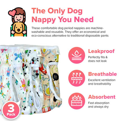 PetCellence washable dog nappy for female dogs, patterned design