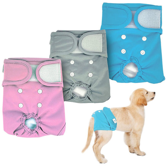 PetCellence washable dog nappies, plain three pack in pink, blue and grey