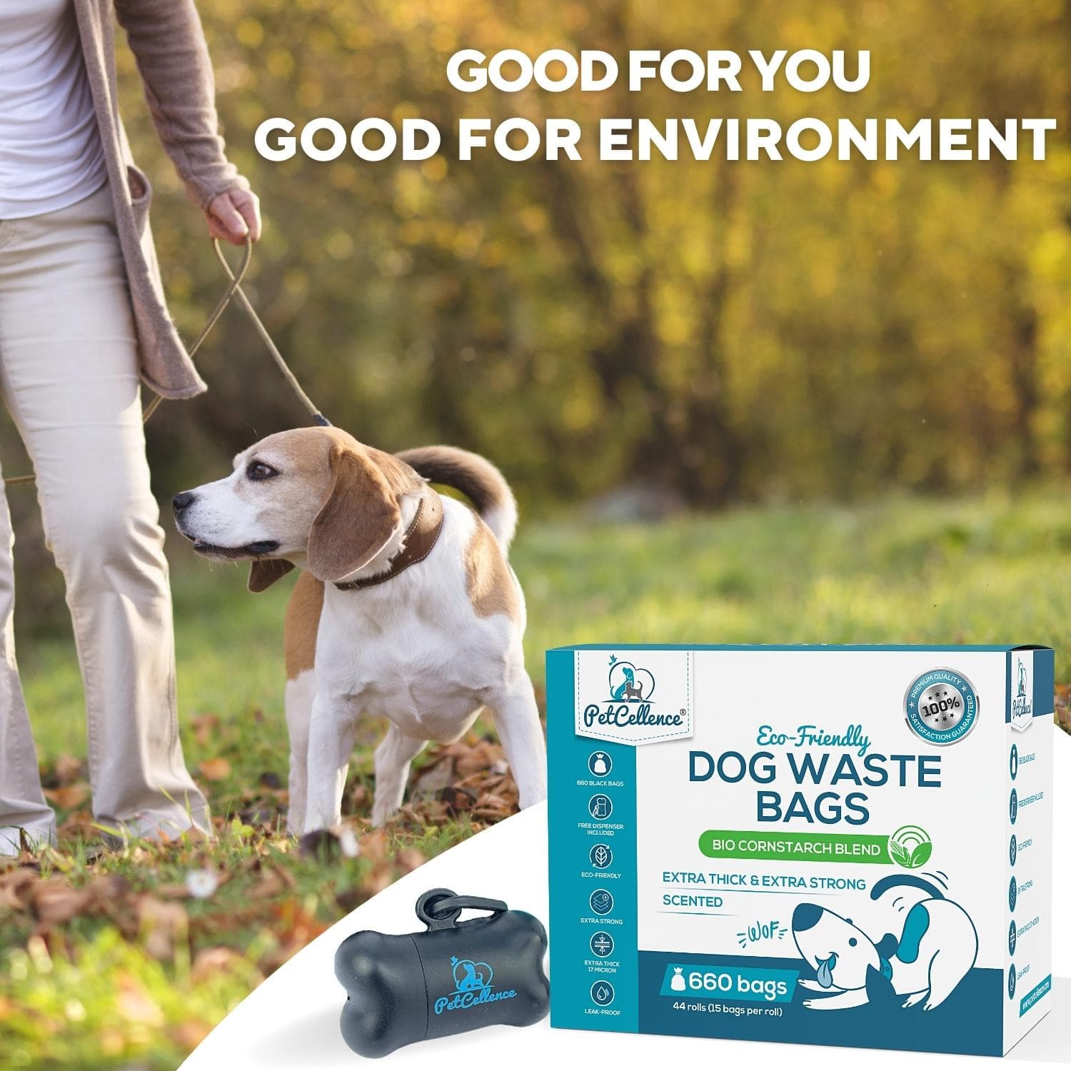 PetCellence® Biodegradable Dog Poo Bags, 660 / 44 Rolls with Dispenser