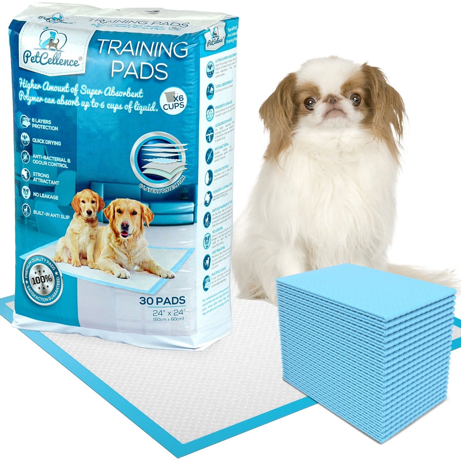 PetCellence® Puppy Training Pads 30 Pack, Puppy Toilet Training Pee Mats